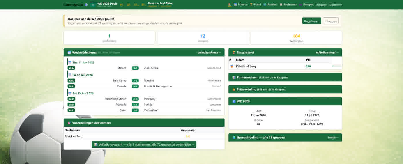 WK 2026 Poule dashboard