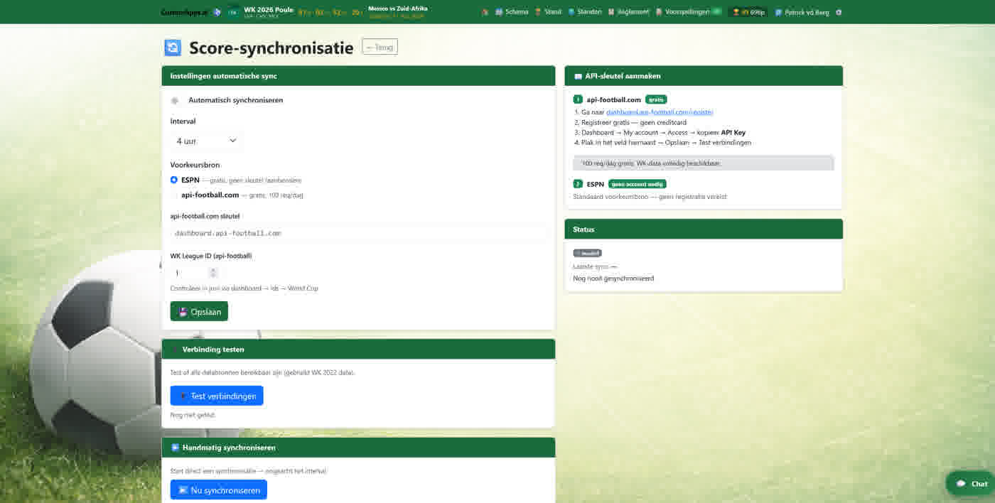 Score synchronisatie instellingen